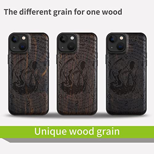 Carveit Magnetic Wood Case For Iphone 13 Case [Natural Wood & Black Soft Tpu] Shockproof Protective Cover Unique Wooden Case Compatible With Magsafe (The Grim Reaper Of Carved -Blackwood) #TOP6