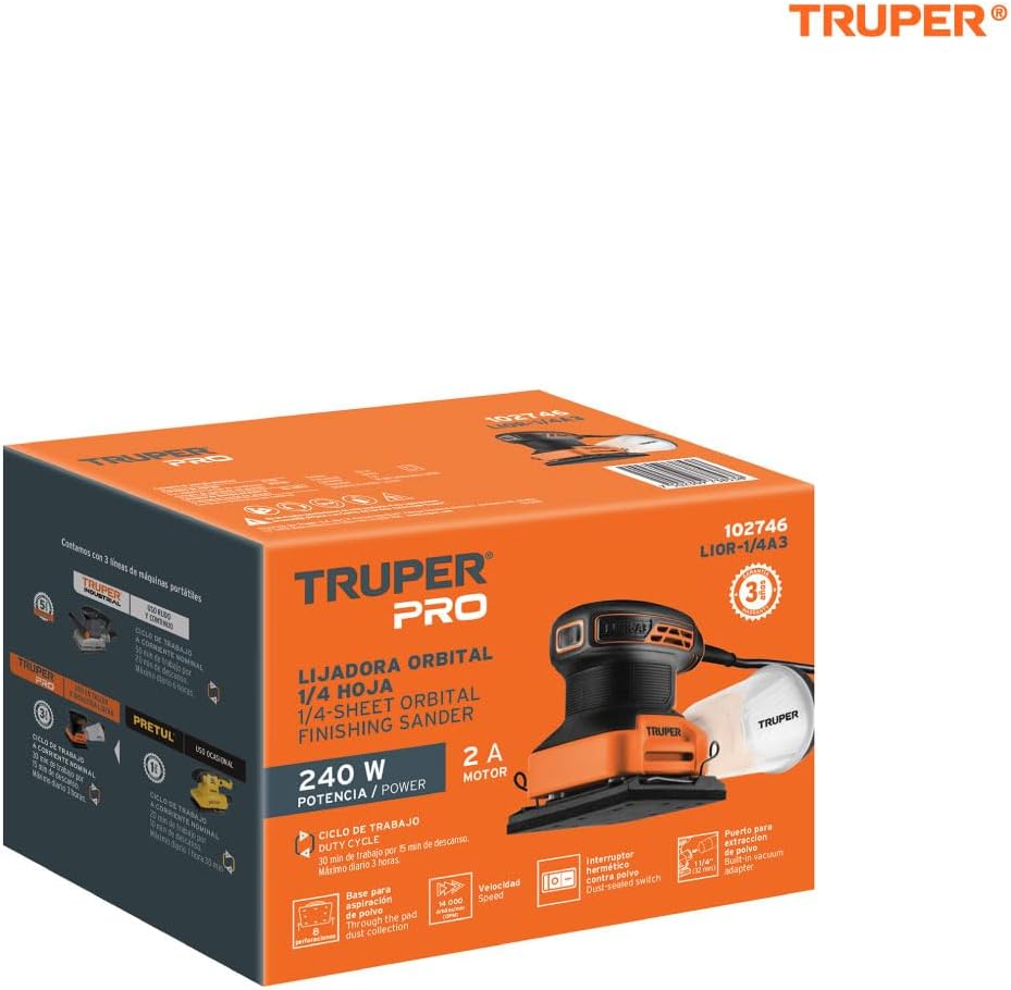 Truper LIOR-1/4A3, Orbital Sander 1/4 Blade 240 W Professional