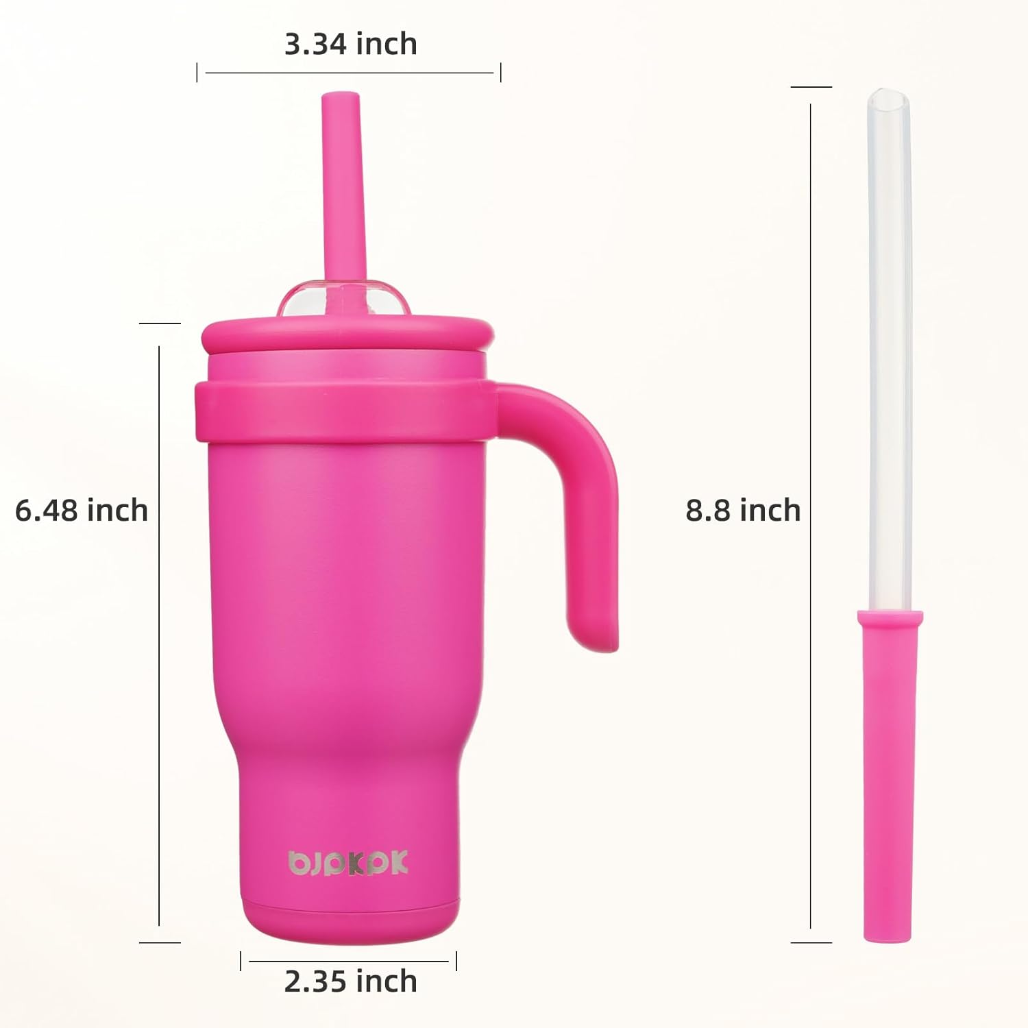 BJPKPK 18 OZ Insulated Travel Tumbler with Handle and Straw, Stainless Steel Water Bottle, Double Wall Vacuum Insulated Mug, for Work, Car, Travel, Rose Red - Image 3
