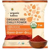 Organic Tattva Red Chili Powder (7 oz/200 gm) - Cold Ground Organic Chili Powder with Natural Oils, Aroma & Color - Powdered Chilli for Seasoning, Marinade & Everyday Cooking - USDA Certified Spices