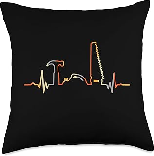 Retro Heartbeat Saw Hammer Planer Carpenter Wood ECG Pulse Throw Pillow