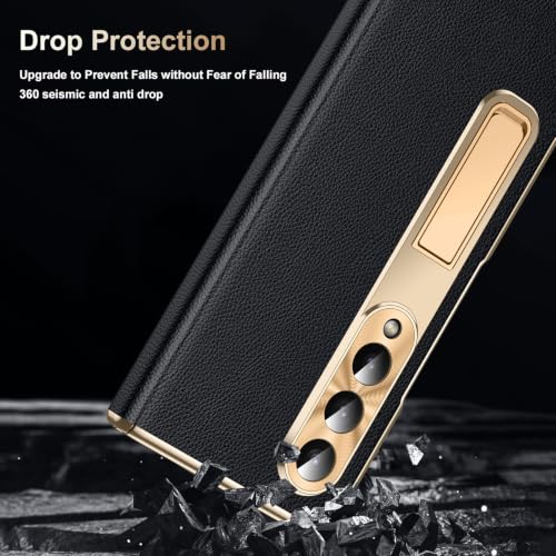 Libeagle for Samsung Galaxy Z Fold 4 Case, Electroplated Frame, Luxury Leather Back, Full Magnetic Hinge Protective, Screen Protector, Metal Stand, Thin & Slim Stand Phone Cover 5G 2023, Black by Libeagle - Used condition - Image 8