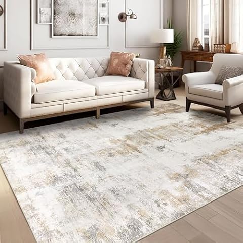 famibay 5x8 Area Rug, Abstract Washable Rugs for Living Room Low Pile Neutral Area Rug for Bedroom Aesthetic Non Slip Rubber Backed Carpet Rugs for Living Room Bedroom Dining Room(Beige/Camel) Cover