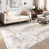 famibay 5x8 Area Rug, Abstract Washable Rugs for Living Room Low Pile Neutral Area Rug for Bedroom Aesthetic Non Slip Rubber Backed Carpet Rugs for Living Room Bedroom Dining Room(Beige/Camel)