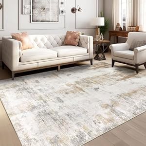 famibay 5×8 Area Rug, Abstract Washable Rugs for Living Room Low Pile Neutral Area Rug for Bedroom Aesthetic Non Slip Rubber Backed Carpet Rugs for Living Room Bedroom Dining Room(Beige/Camel)