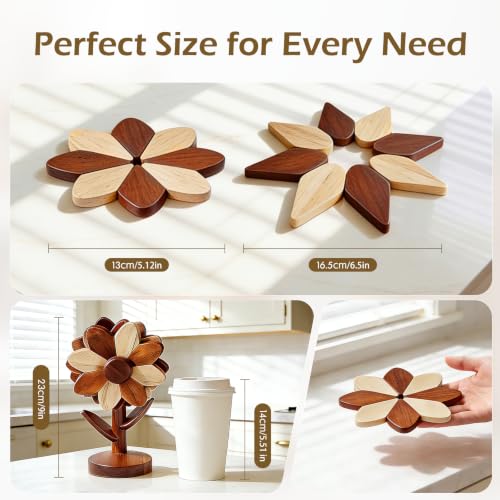 Sunflower Wooden Trivets for Hot Dishes, 5-Piece Housewarming Gift - Image 5
