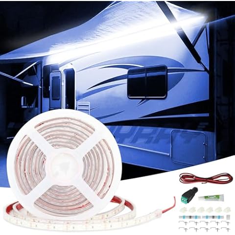 LLTOP RV Awning Lights 12vdc 13ft/4m Blue LED Strip Camper Lights Waterproof IP67 Motorhome Travel Trailer Canopy Lights Outdoor RV Underglow Exterior Tape Lights Cover