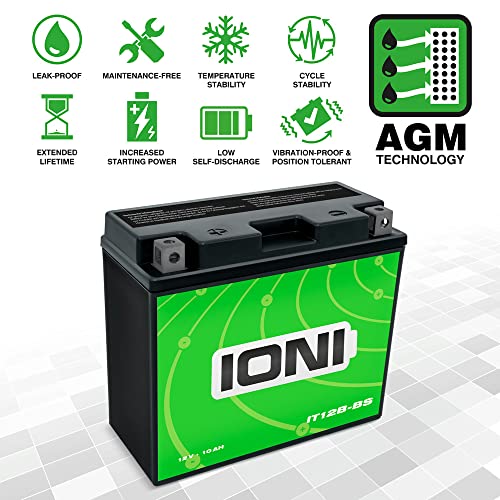 Motorradbatterie 12 V 10 Ah Ioni AGM IT12B-BS kompatibel mit YT12B-BS