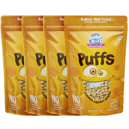 Image of BE'BE' BURP Healthy Puff Snacks | Quinoa Arabic Herbs | Baked Puffs, Not Fried, Protein Snacks | No Maida & Gluten-Free | Travel-Friendly | 35gms Each (Pack of 4)