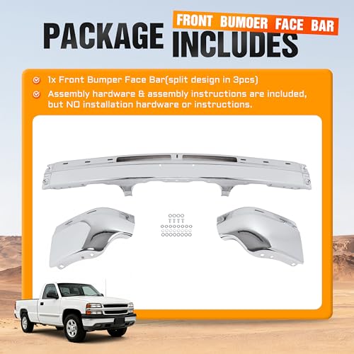 ALMULOO Front Bumper Face Bar(Split Design 3Pcs) Compatible with 2000-2006 Chevrolet Tahoe/Suburban 1500 2500&1999-2002 Chevrolet Silverado 1500 2500 3500 HD Bumper Impact Bar GM1002376 12336026 by ALMULOO - Image 3