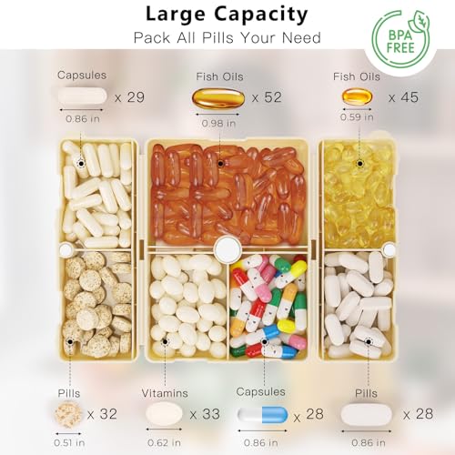 Image of FYY Travel Pill Organizer, Large Pill Box Medicine Case-2pcs Beige