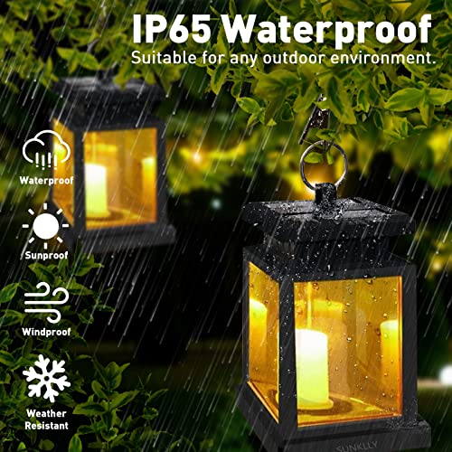 Sunklly Hanging Solar Lanterns Outdoor - 4 Pack Solar Candle Flickering Lights Waterproof Led Hanging Solar Lanterns Lights For Garden, Patio, Umbrella, Tent, Tree, Yard, Deck, Camping (Warm Light) #TOP3