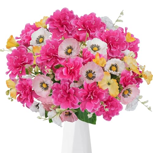 HUAESIN 6PCS Fiori Artificiali di Papavero Fiori Finti Per Decorazioni Fiori Artificiali Bouquet Fiori Finti per matrimonio parte Parti centrali Disposizione floreale Home cucina Decorazioni