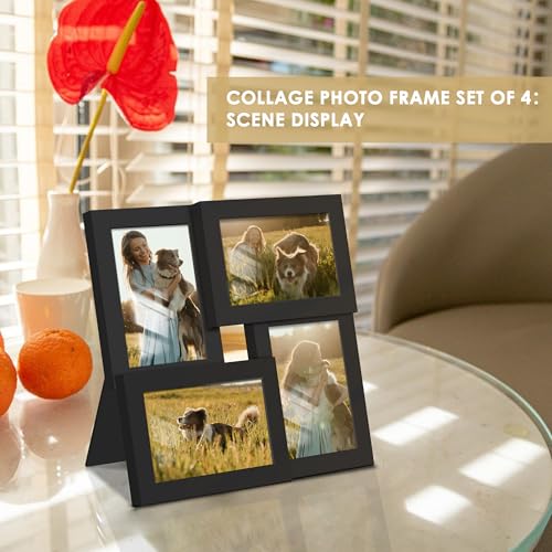 Image of DUENPY 4x6 Collage Frame Tempered Glass For 4 4x6 Photos Black | Premium Tempered Glass Provides Clear Vision, Ideal Decor to Arrange Your Warm Family Photos At Home