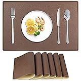 Candumy Brown Waterproof Placemats Faux Leather Coffee Table Mats for Dining Table Set of 6,Heat Res