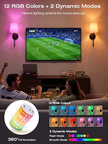 Image of CLOUDY BAY 10000mAh Battery Operated Wall Sconces,Up to 100 Hours with Rechargeable RGB Dimmable Magnetic Bulb,Cordless Wall Lighting Fixtures with Remote for Bedroom,Black,2 Pack-15.4in