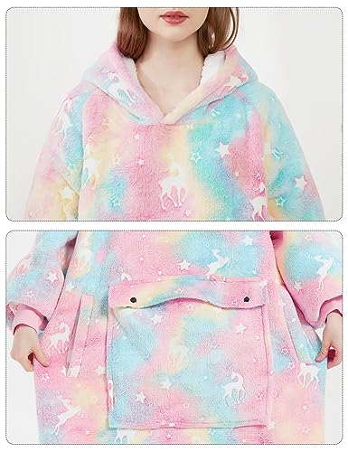 Image of KFUBUO Wearable Blanket Hoodie for Adults With Pocket Glow in the Dark | Extra Long, Sherpa, Fuzzy Blanket, Oversized Sweatshirt Blanket, Kangaroo Pouch, Cute Birthday Gifts for Women, Cute Stuff