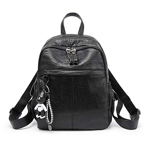 Kossjaa Women Backpack Fashion PU Leather Ladies Rucksack Bag Travel Casual Daypack for girls backpack purse (black)