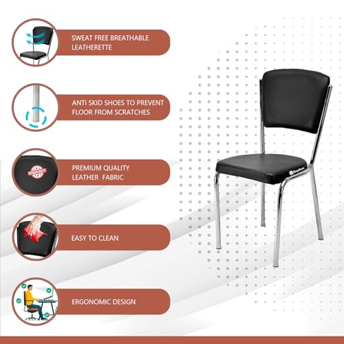 Image of Office Chair Reception Waiting Area Home Study Visitor Chair Without Arm Heavy Duty with Steel Frame and Cushion seat Back, Without Wheels Hold up to 140 kg (1, Black, Heavy 2)