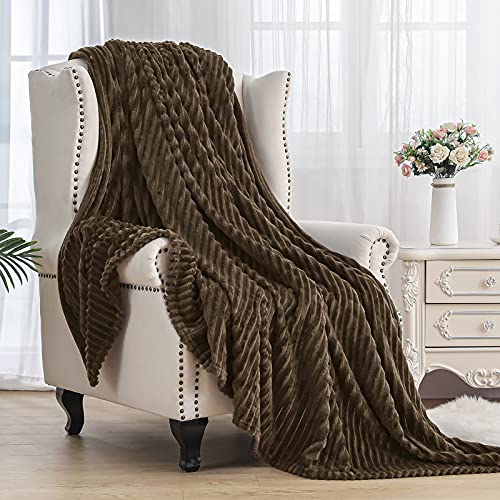 Se Softexly Striped Throw Blanket King Size, Soft Fleece Blankets For All Season, Lightweight Microfiber Flannel Blanket For Couch, Bed And Outdoor, Fit For Adult, Kids & Pet (Brown, 90"X107") #TOP1