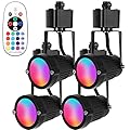 RGB Track Light Heads,RGBW Track Lighting Heads H Type with Remote for Party,Dance,Halloween,Christmas Decoration,120V Multicolor Halo LED Track Light (12W Black 4Pack)