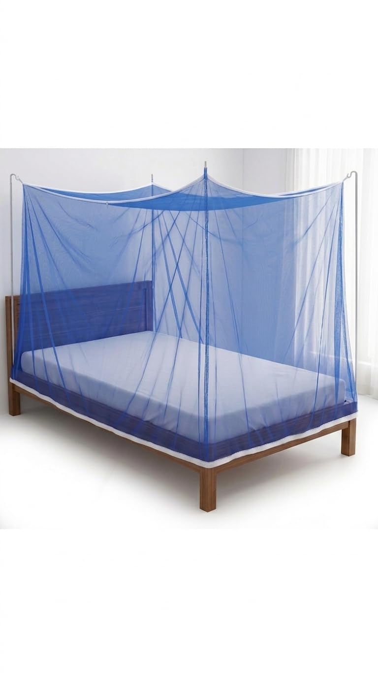 Foldable Polycotton Mosquito Net (Machhardani) for Single Bed (Blue, 6×4) | Strong & Breathable | Easy Setup, Lightweight, Portable & Ideal for Home & Travel-image-11
