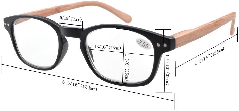 Eyekepper 5-pack Spring Hinge Wood-grain Printed Arms Reading Glasses Red,+3.0