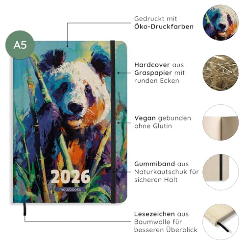matabooks – A5 Kalender Samaya 2026 Farbe: Bamboo Green (DE/EN): Veganer Jahresplaner aus nachhaltigem Graspapier