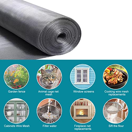 304 Stainless Steel Mesh Window Screen Roll 47" X 200" With Stab Resistant Gloves, Pet Proof Window Screen Replacement, Durable Wire Mesh Screen For Home And Office (47" X 200") #TOP3