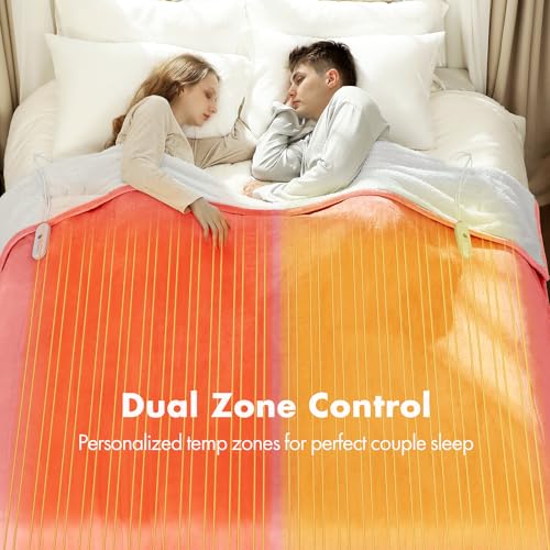 Electric Heated Blanket King Size 100" x 90" - Soft Flannel Sherpa Electric Blanket with Dual Control, 5 Heating Levels & 10 Hours Auto Off, Washable Heated Blanket with Fast Heating (Pink)