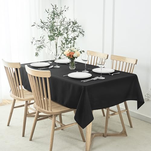 Image of maxmill Jacquard Tablecloth Stain Resistant Waterproof Wrinkle Resistant Spillproof Washable Soft Weaved Texture Table Cloth for Dining Room, Indoor Outdoor Use, Rectangle 60 x 140 Inch, Black