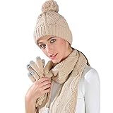 Hat Gloves Scarf Set Women - Beanie Winter Gift Set Warm Knit Pom Cap Touch Screen Glove Long Scarf