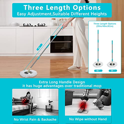 Tsmine Spin Mop Pole Handle Replacement 61" Extended Handle - Blue (Not Including Mop Head) #TOP4