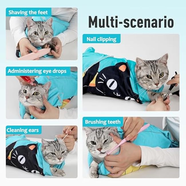 Cat Grooming Wrap21.7*21.7, Self-Adherent Anti-Scratch Swaddle Restraint, Nail Clipping, Anti-Bite, Anti-Scratch, Anti-Escape Calming Wrap Multifunctional Care Pet Tools M-g8kq2ILB