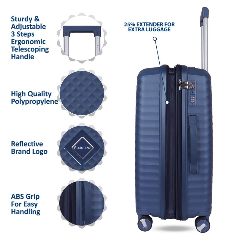 Image of Polo Class Trolley Bag 24 INCH with Vanity Trolley Bag | Polypropylene Material with 360-Degree Rotating Wheels | Number Lock & Securitec Zipper -Blue