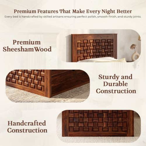Image of WOODLAB Furniture Niwar Single Size Bed with Drawer Storage Wooden Single Cot Bed Palang for Bedroom Home (Honey Finish)