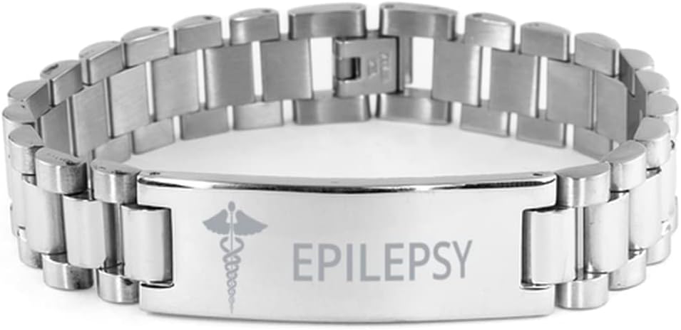 Medical Ladder Stainless Steel Bracelet, Epilepsy Awareness, Medical Symbol, SOS Emergency Health Life Alert ID Engraved Stainless Steel Silver Jewelry Adjustable Bracelet For Men Women Teen