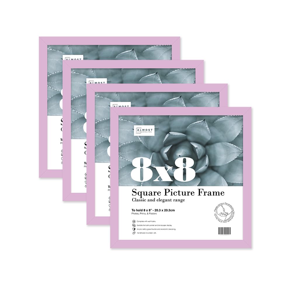 Almost Frameless 8x8 Lilac Picture Frame Set of 4, Display 8x8 Picture Gallery Wall, Poster, Photo, Artwork, or Print, Lilac, Square