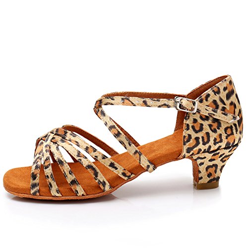 HIPPOSEUS Girls' Standard Latin Dance Shoes Open Toe Ballroom Dance Shoes Low Heel,Model WHXGG2