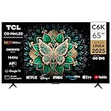 TCL TV QLED-MiniLED de 65 polegadas Smart Google TV, resolução 4K, Dolby Vision Atmos, 144Hz, sistema Hi-Fi ONKYO 2.1, Dolby Vision HDR, design ultrafino – 65C6K (modelo 2025)