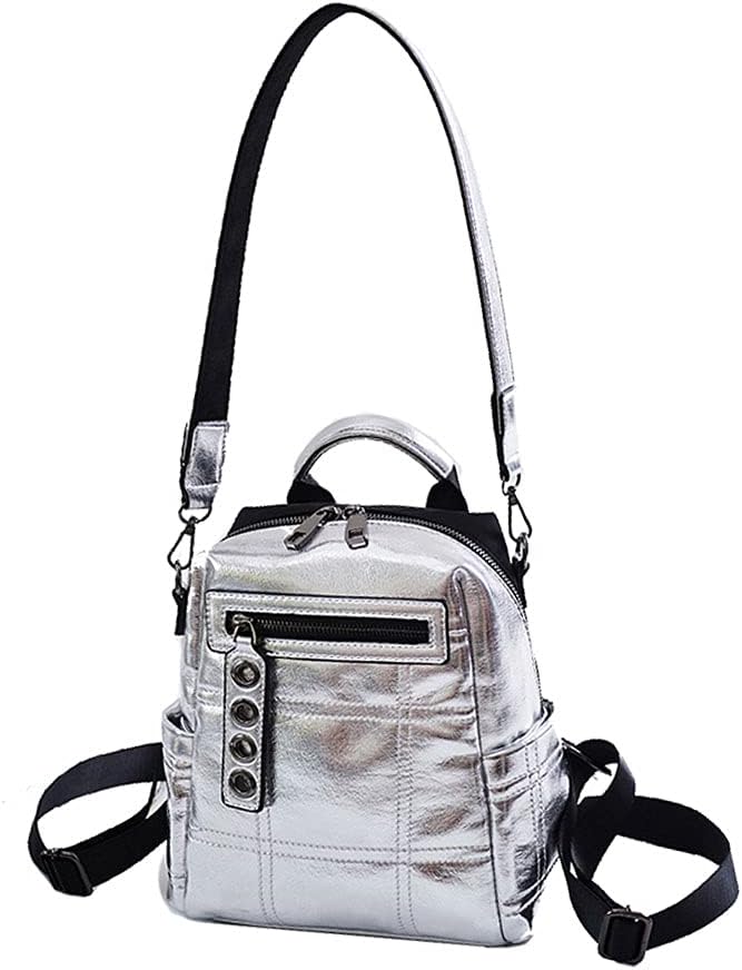 Anti Theft Backpack Purse for Women Silver Mini Backpack Daypack Leisure Cute Backpack Women Fashion Bookbag Purse (2)