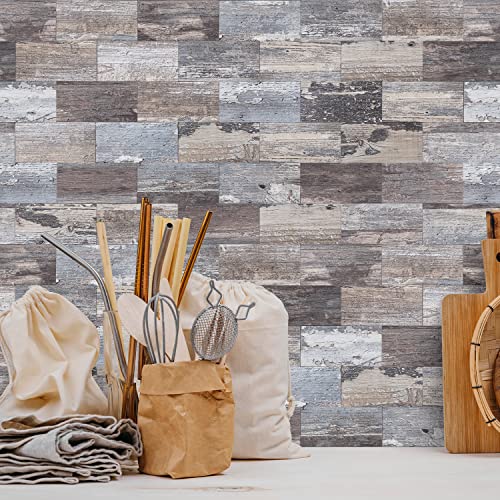 Stickgoo 100-Pieces Peel And Stick Backsplash, 3" X 6" Pvc Wall Tile, Rustic Wood Stick On Backsplash For Kitchen/Bathroom/Fireplace #TOP4