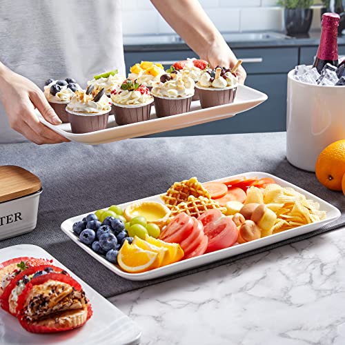 Alelion 14" Large Serving Platter, Heavy Duty Ceramic Serving Dishes For Entertaining, White Rectangle Serving Plates, Oven Safe Platters For Serving Food Appetizers Dessert, Dinner Plates Set Of 2 #TOP7
