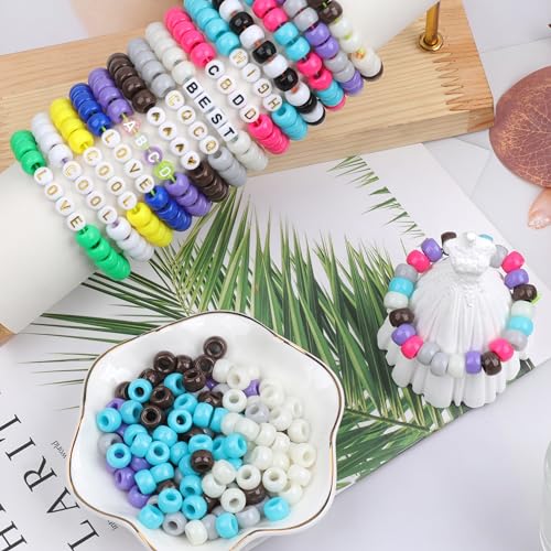 Image of 1000Pcs Pony Beads Bracelet 9mm Beige Plastic Barrel Pony Beads for Necklace,Hair Beads for Braids,Key Chain,Jewelry Making (Beige)