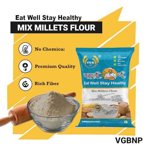 Image of Vasani G Mixed Millet Flour - Natural Multi Millet Atta (Bajra, Jowar, Ragi, Kodo, Sawa) | 5 in 1 Mix Millet | High Fiber & Nutrition-Rich Flour | 5kg
