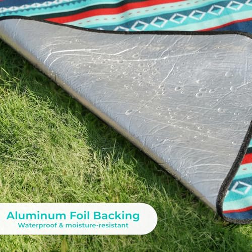 LIFERUN 300x300 cm XXL Picknickdecke, 9 m² große Stranddecke wasserabweisend mit Aluminium-Unterseite und verstellbaren Gurten – ideal für große Familienfeiern, Freundesgruppen, Grün Gestreift