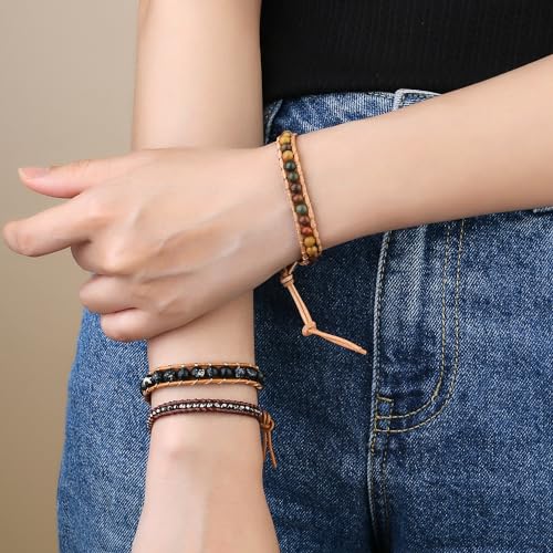 Image of KELITCH Turquoise Beaded Wrap Bracelets Bangle Handmade Charm Chain Strand Bracelet For Women
