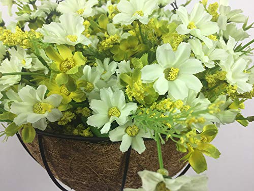 Lopkey Artificial Daisy Flowers Outdoor Indoor Patio Lawn Garden Hanging Basket with Chain Flowerpot,10 inch White - Thumbnail 4