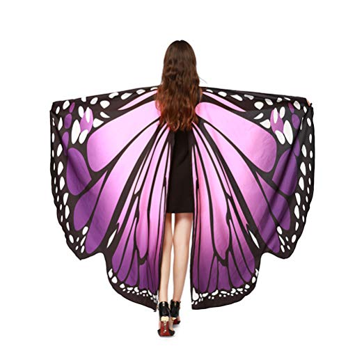 EDOTON Alas De Mariposa Para Las Mujeres Niñas, Ninfa Duendecillo Traje Accesorio Chales Fiesta Cosplay Traje de Baile (rosado morado)