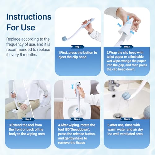 Toilet Aids for Wiping Bottom – Ideal for People Overweight,Elderly, Disabled and Post Surgery,Innovative Replaceable Clamp Head and 16.5" Handle - Image 7